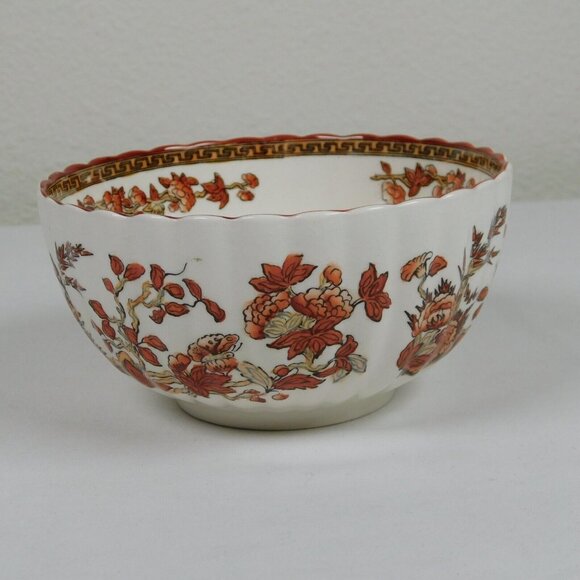 Spode Indian Tree Cranberry Bowl Old Backstamp 5 inches Scalloped Orange Rust - Picture 3 of 8